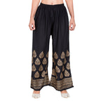 PAVONINE Black Color Golden Printed Rayon Fabric Sharara For Women | Grocsy