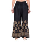 PAVONINE Black Color Golden Printed Rayon Fabric Sharara For Women | Grocsy