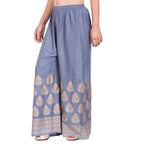 PAVONINE Grey Color Golden Printed Rayon Fabric Sharara For Women | Grocsy