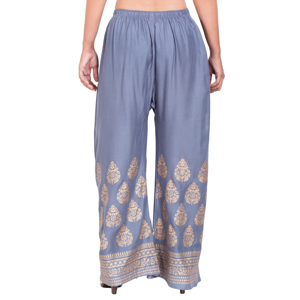 PAVONINE Grey Color Golden Printed Rayon Fabric Sharara For Women | Grocsy
