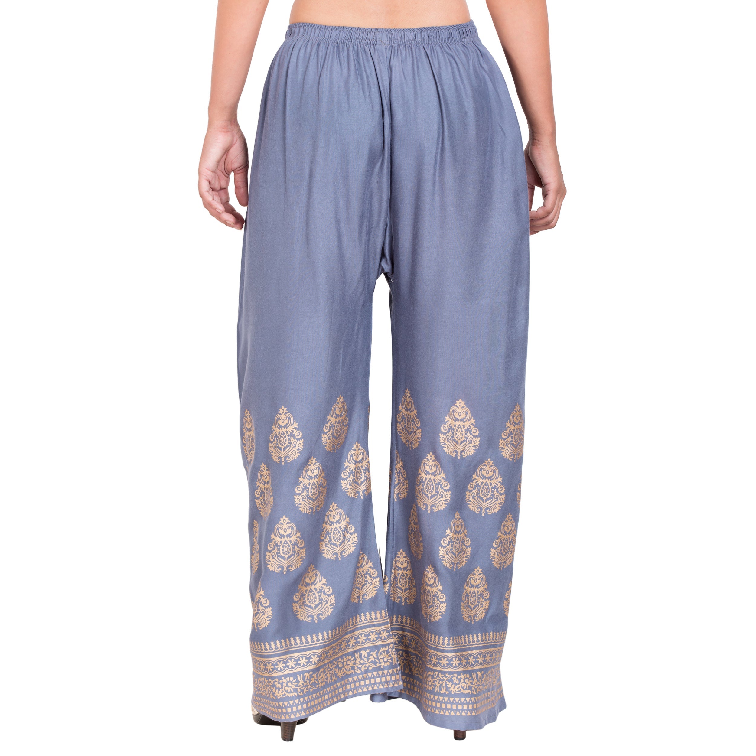 PAVONINE Grey Color Golden Printed Rayon Fabric Sharara For Women | Grocsy
