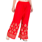 PAVONINE Red Color Golden Printed Rayon Fabric Sharara For Women | Grocsy
