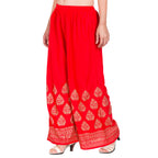 PAVONINE Red Color Golden Printed Rayon Fabric Sharara For Women | Grocsy