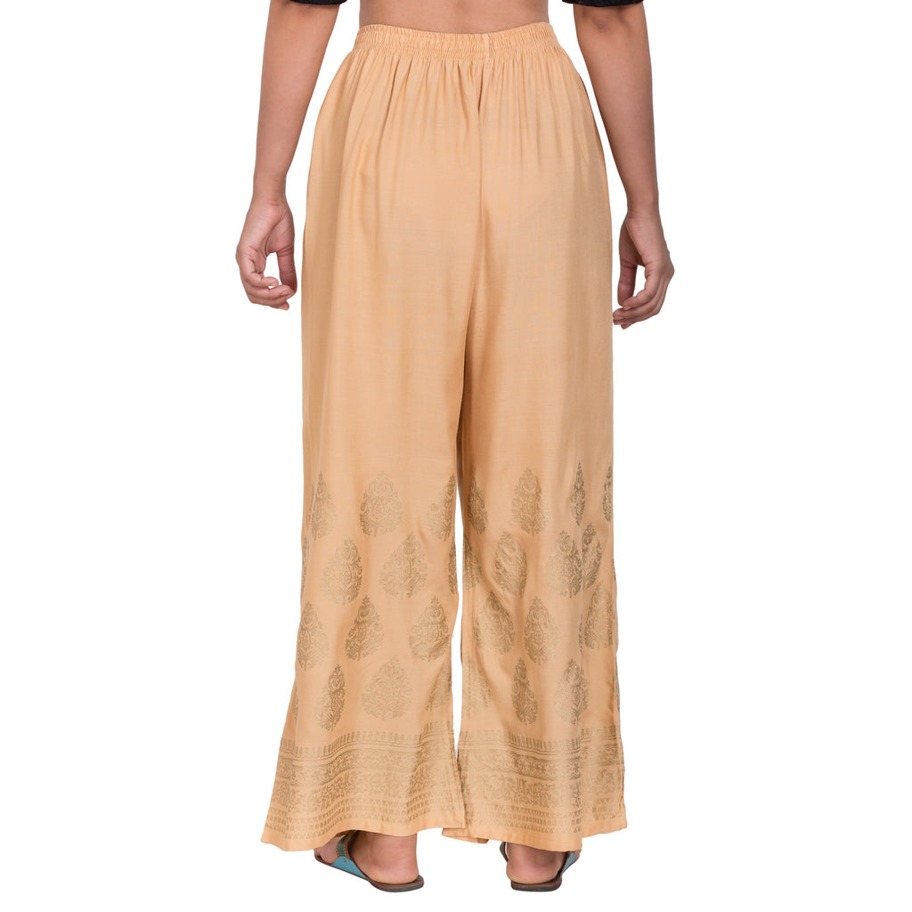 PAVONINE Beige Color Golden Printed Rayon Fabric Sharara For Women | Grocsy