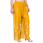 PAVONINE Mustard Color Golden Printed Rayon Fabric Sharara For Women | Grocsy
