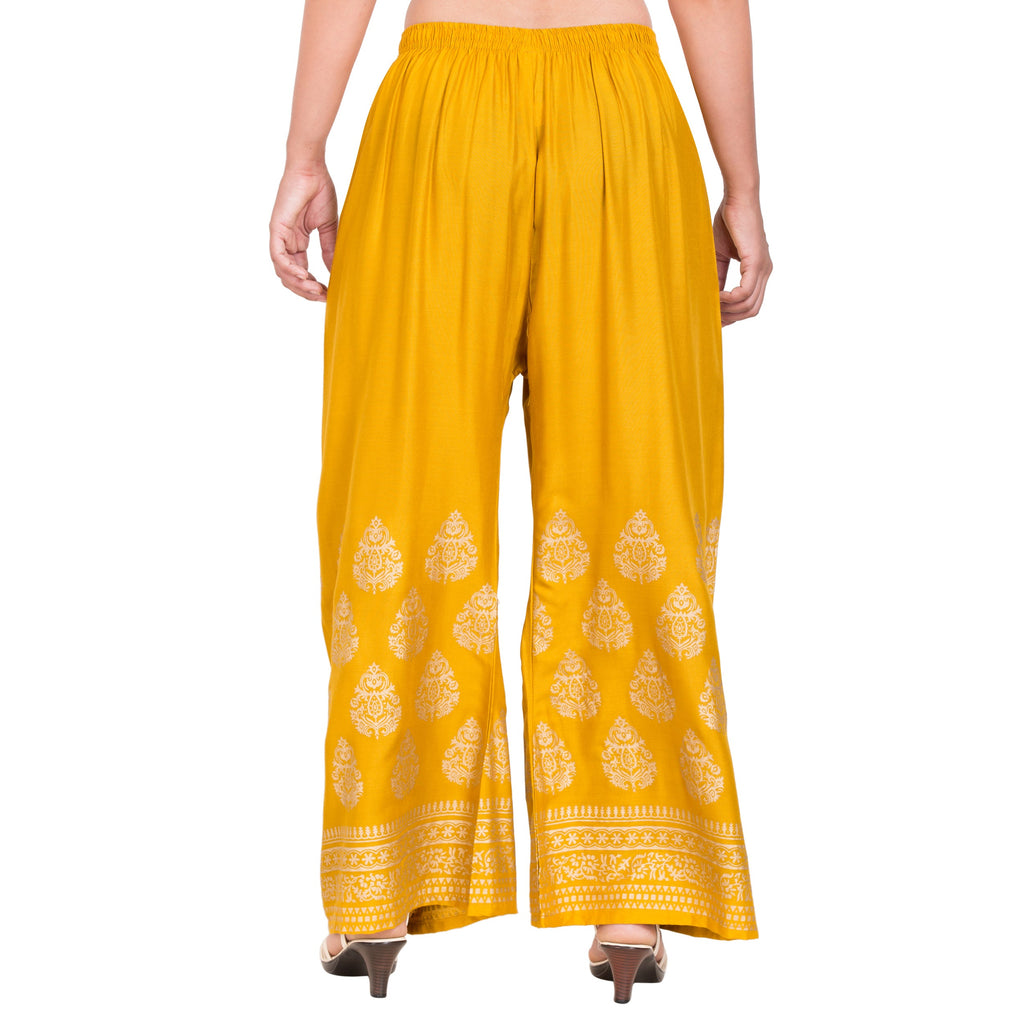 PAVONINE Mustard Color Golden Printed Rayon Fabric Sharara For Women | Grocsy