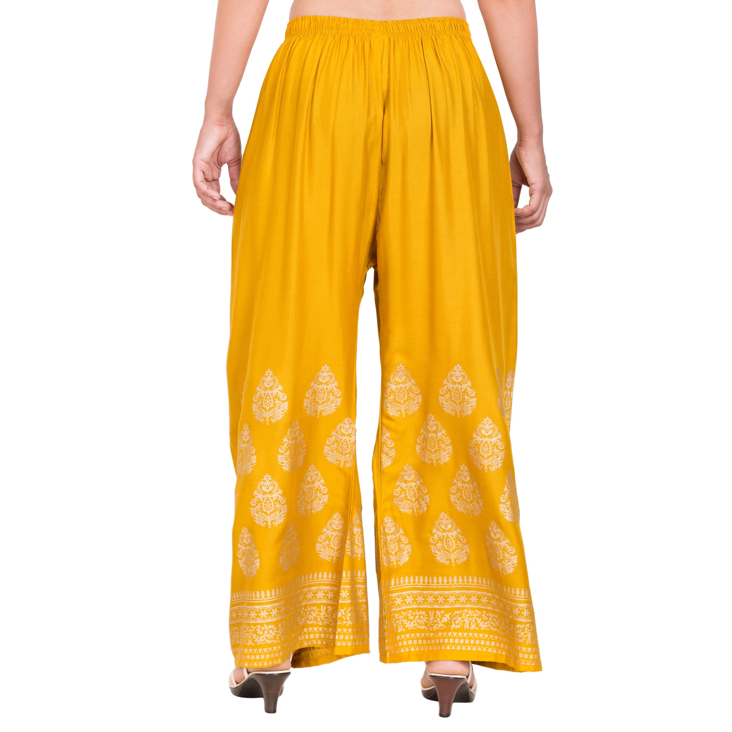 PAVONINE Mustard Color Golden Printed Rayon Fabric Sharara For Women | Grocsy