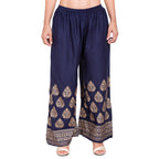 PAVONINE Navy Blue Color Golden Printed Rayon Fabric Sharara For Women | Grocsy
