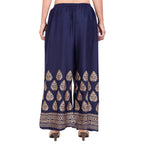 PAVONINE Navy Blue Color Golden Printed Rayon Fabric Sharara For Women | Grocsy