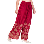 PAVONINE Maroon Color Golden Printed Rayon Fabric Sharara For Women | Grocsy