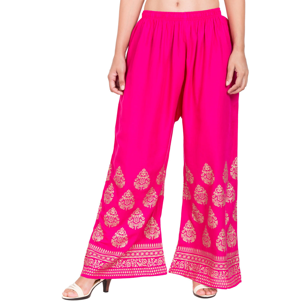 PAVONINE Rani Color Golden Printed Rayon Fabric Sharara For Women | Grocsy