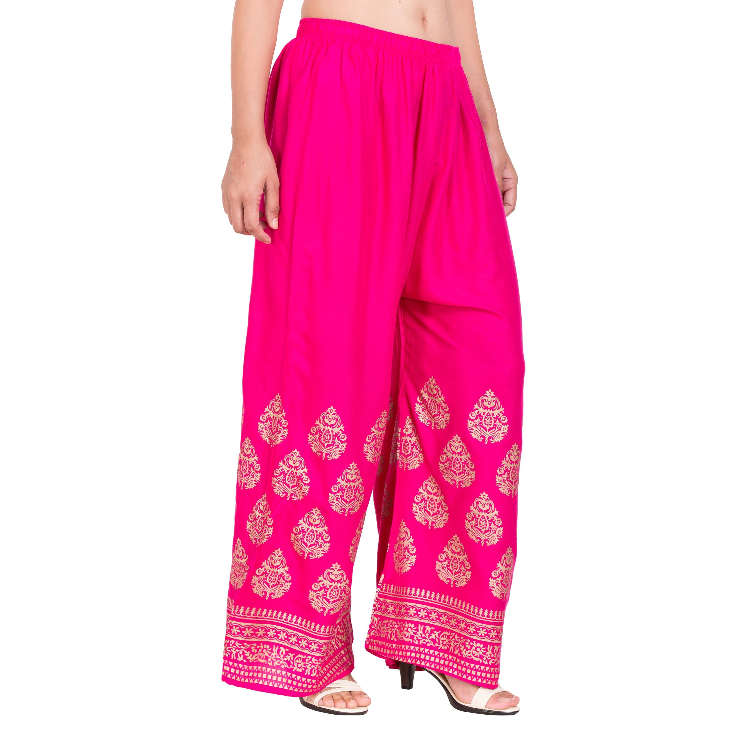 PAVONINE Rani Color Golden Printed Rayon Fabric Sharara For Women | Grocsy