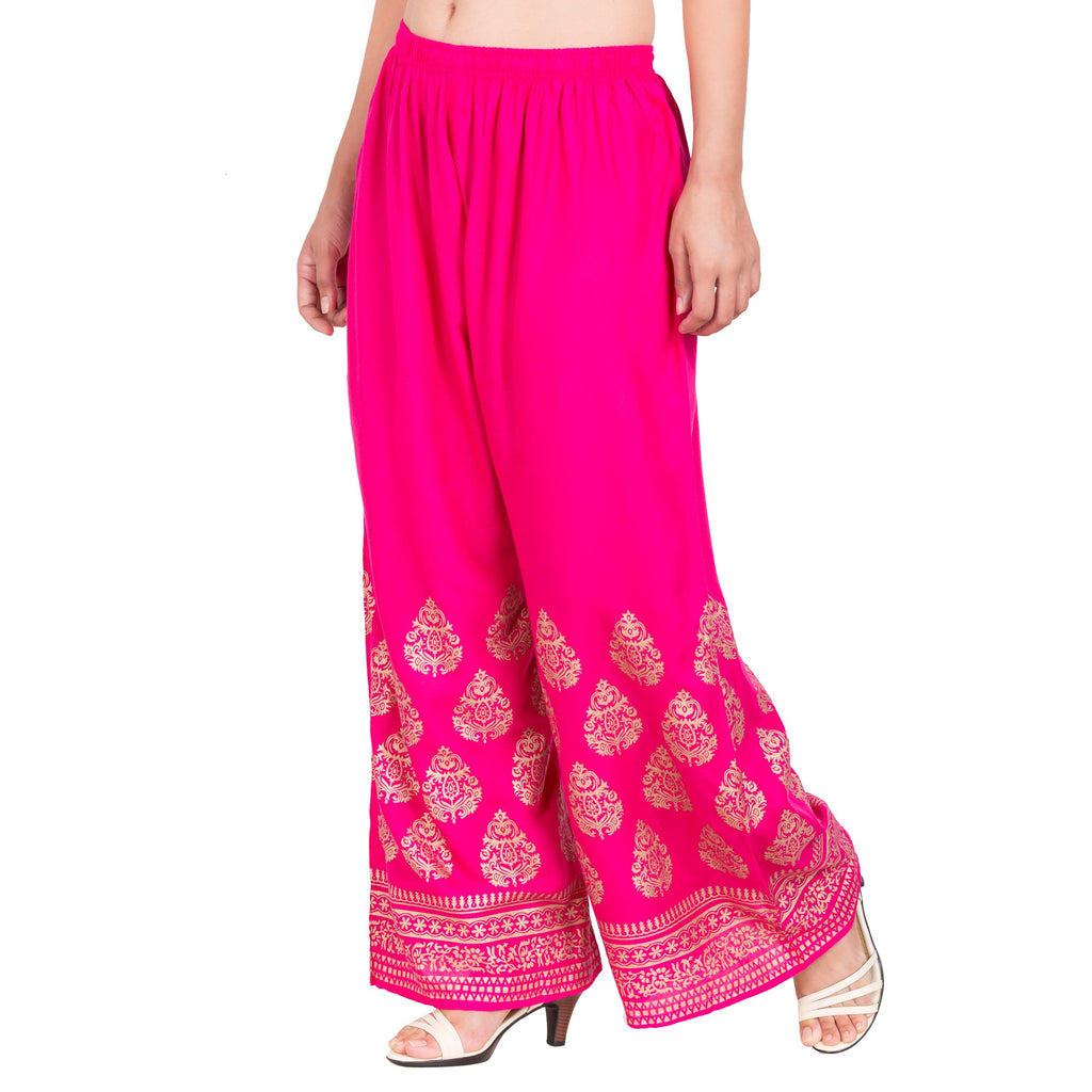 PAVONINE Rani Color Golden Printed Rayon Fabric Sharara For Women | Grocsy