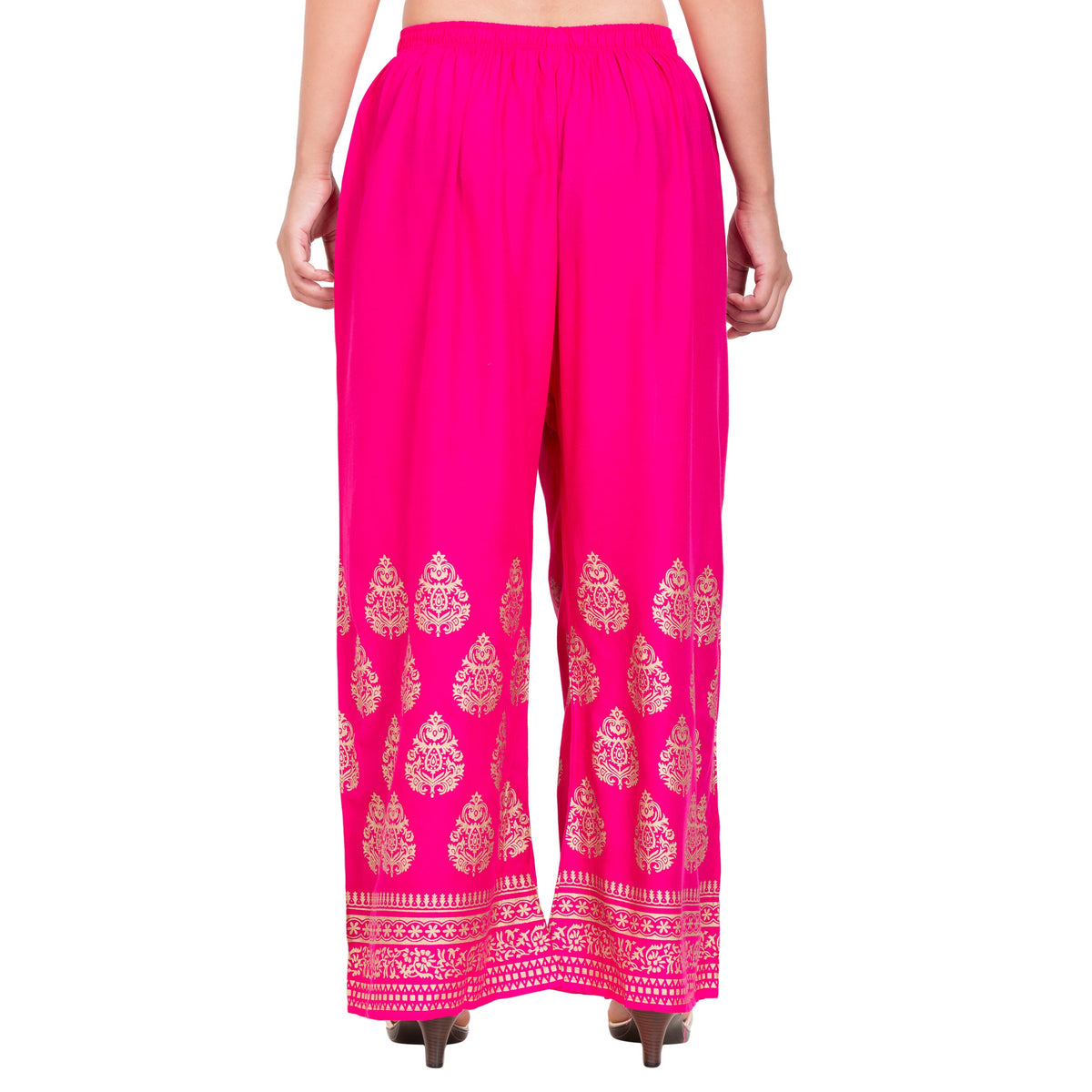 PAVONINE Rani Color Golden Printed Rayon Fabric Sharara For Women | Grocsy