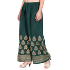 PAVONINE Bottle Green Color Golden Printed Rayon Fabric Sharara For Women | Grocsy