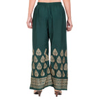 PAVONINE Bottle Green Color Golden Printed Rayon Fabric Sharara For Women | Grocsy