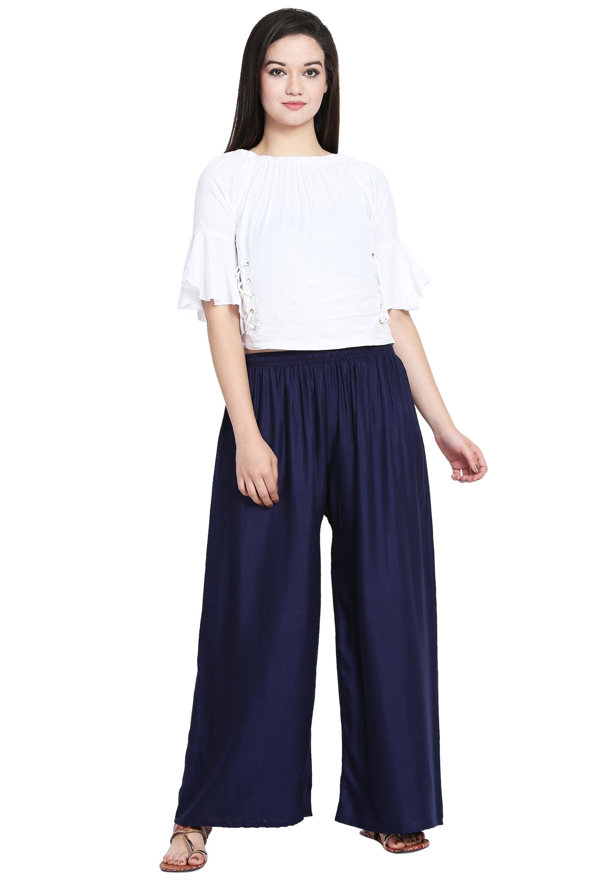 PAVONINE Navy Blue Color Rayon Fabric Half Flared Sharara For Women | Grocsy