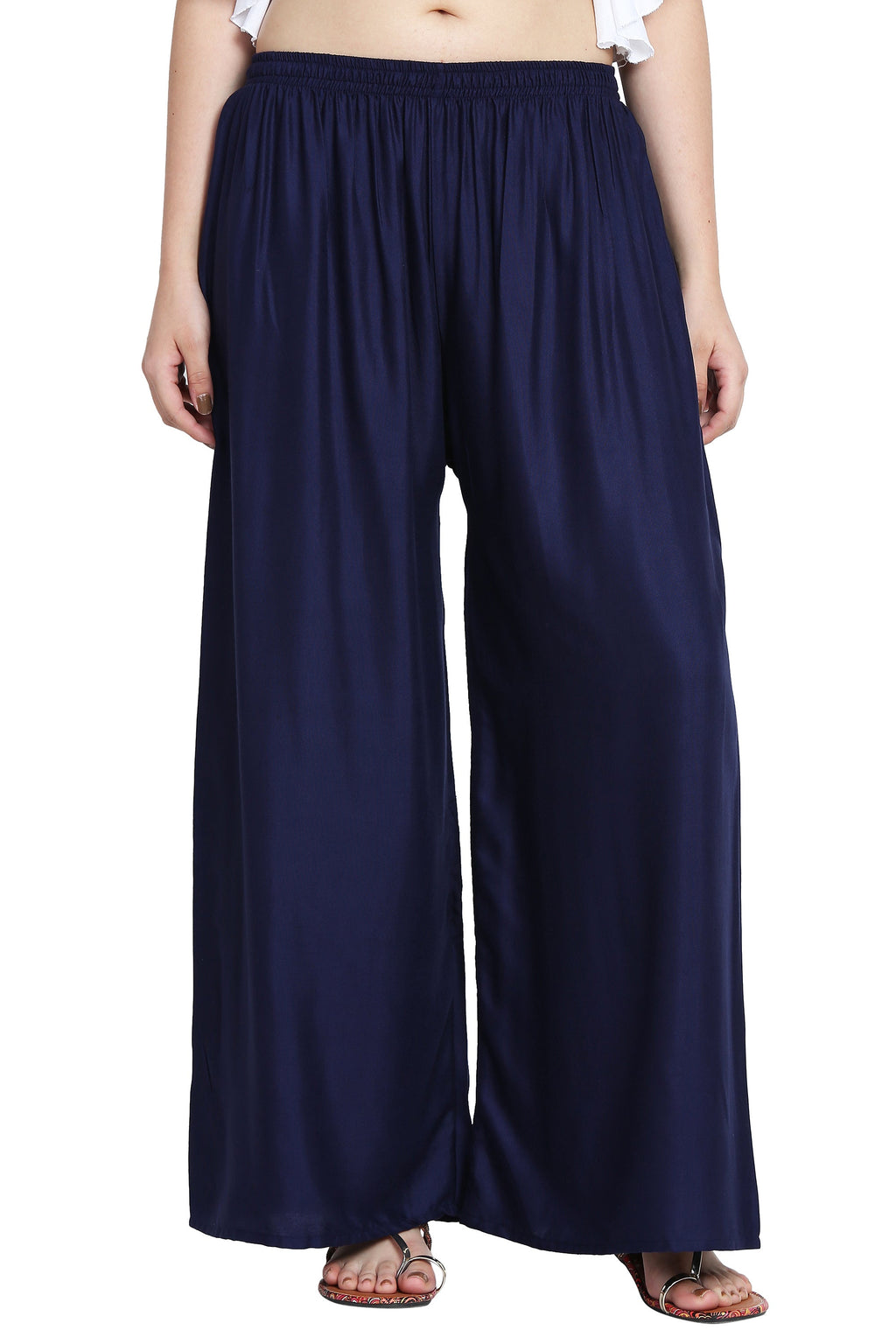 PAVONINE Navy Blue Color Rayon Fabric Half Flared Sharara For Women | Grocsy
