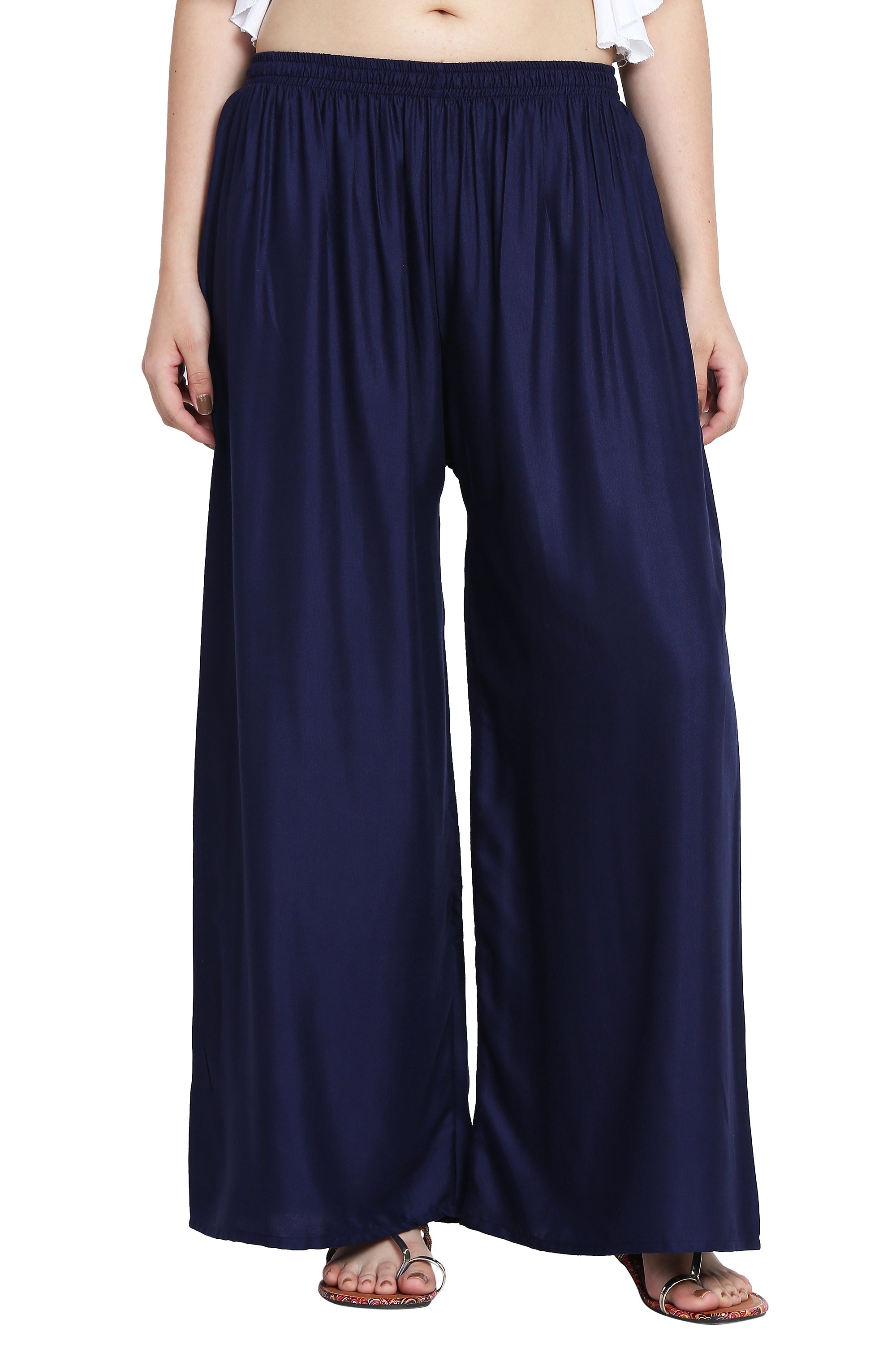 PAVONINE Navy Blue Color Rayon Fabric Half Flared Sharara For Women | Grocsy