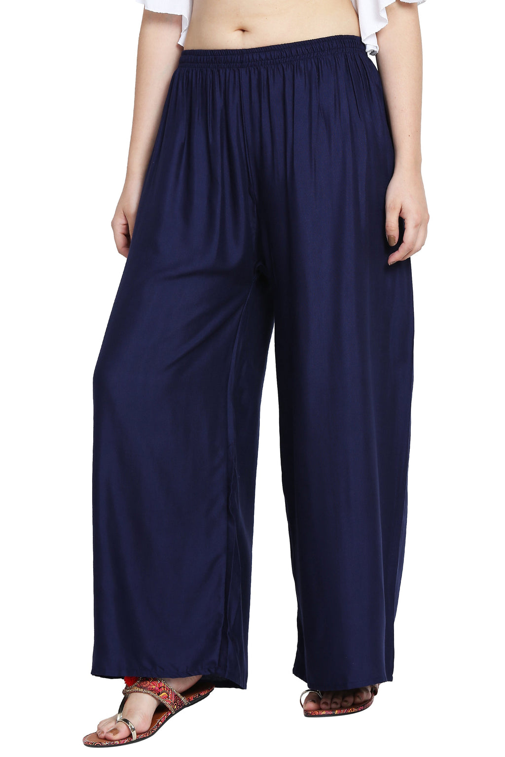 PAVONINE Navy Blue Color Rayon Fabric Half Flared Sharara For Women | Grocsy