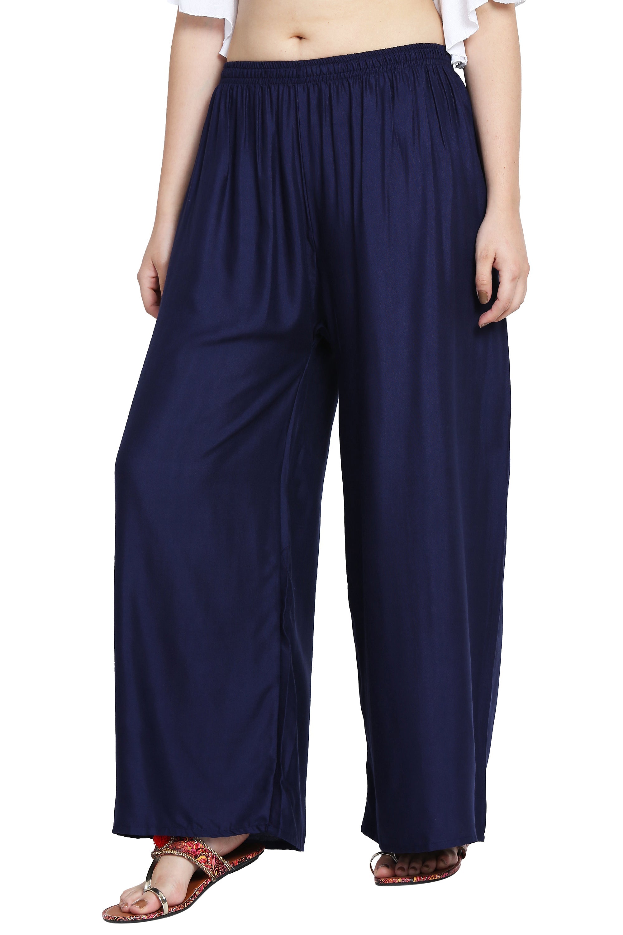 PAVONINE Navy Blue Color Rayon Fabric Half Flared Sharara For Women | Grocsy