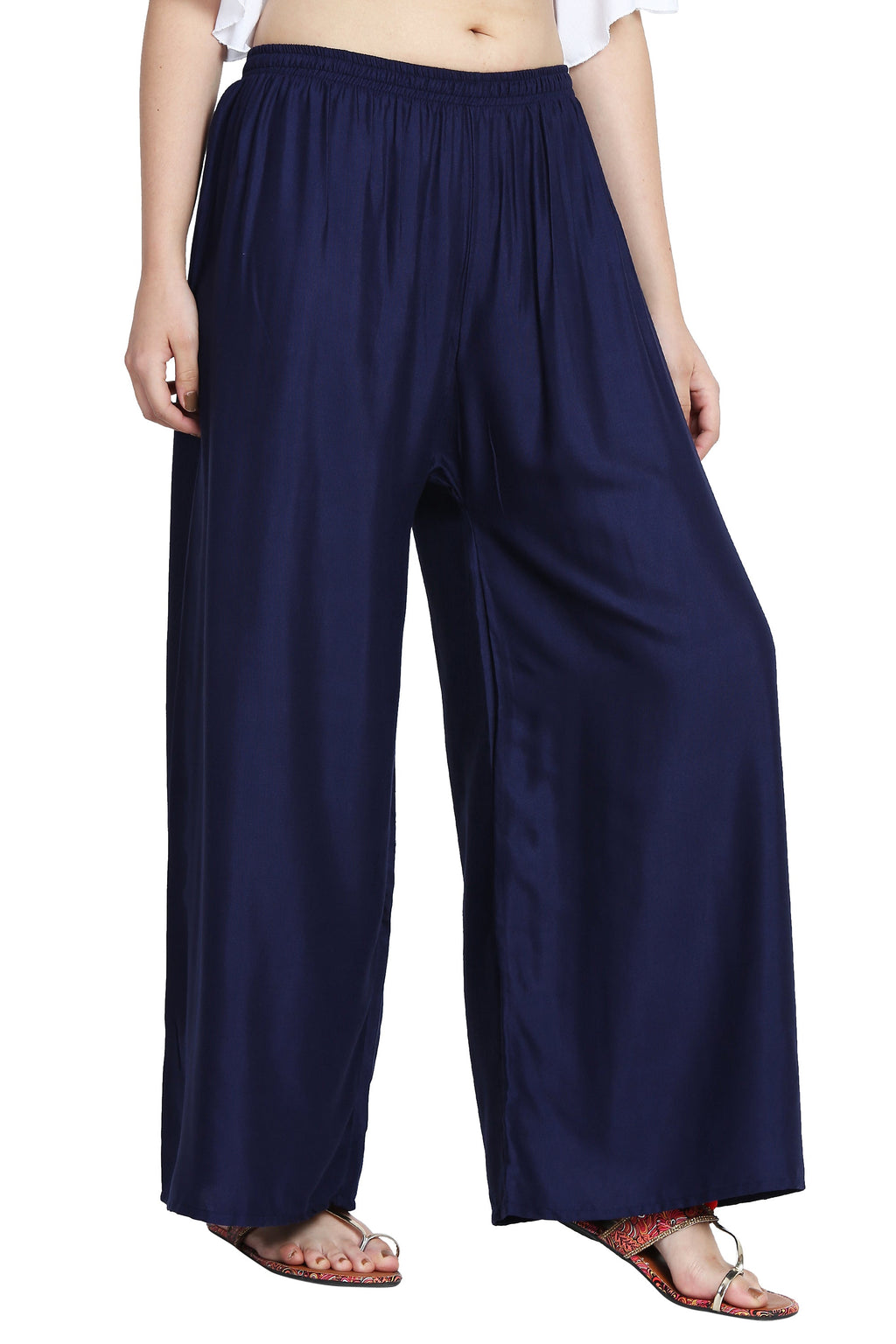 PAVONINE Navy Blue Color Rayon Fabric Half Flared Sharara For Women | Grocsy