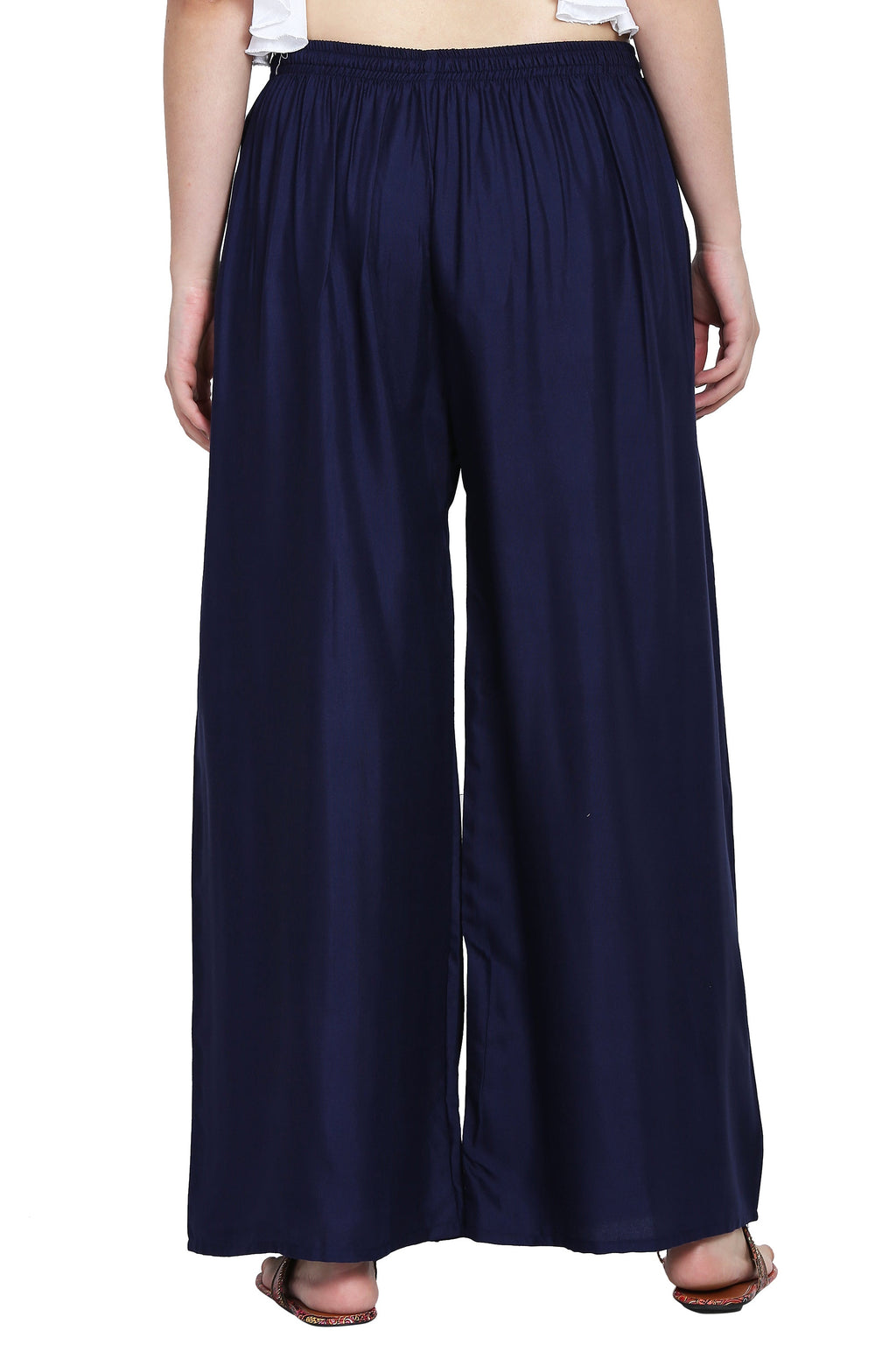 PAVONINE Navy Blue Color Rayon Fabric Half Flared Sharara For Women | Grocsy