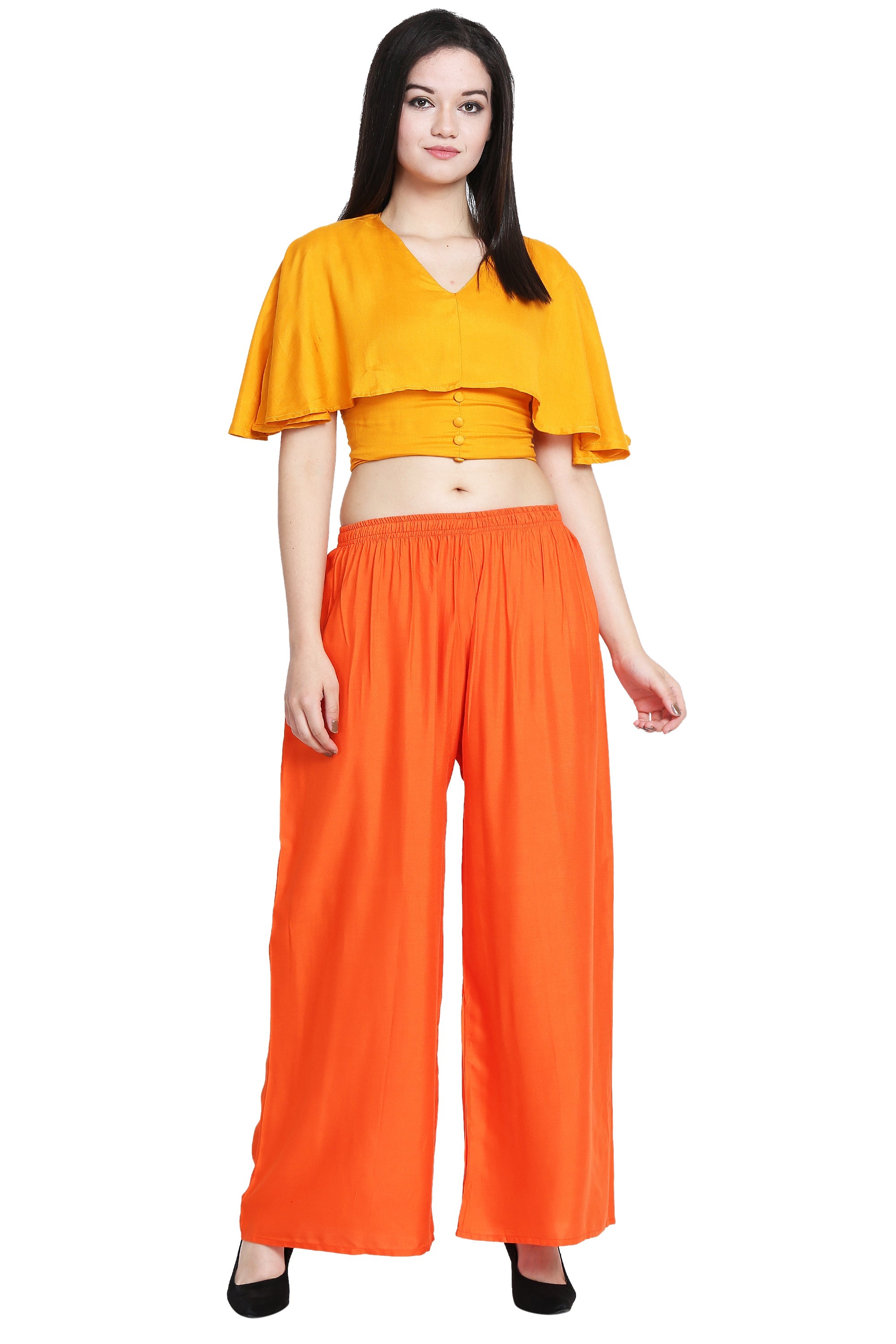 PAVONINE Orange Color Rayon Fabric Half Flared Sharara For Women | Grocsy