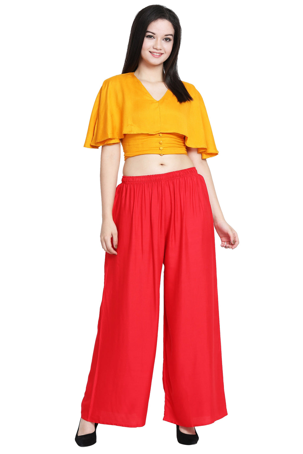 PAVONINE Red Color Rayon Fabric Half Flared Sharara For Women | Grocsy