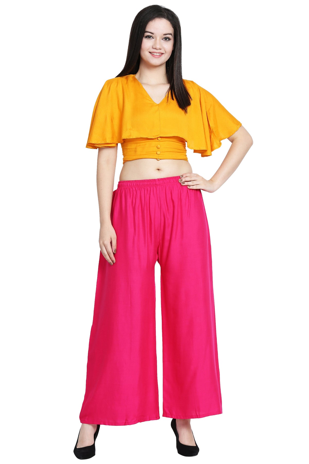 PAVONINE Rani Color Rayon Fabric Half Flared Sharara For Women | Grocsy