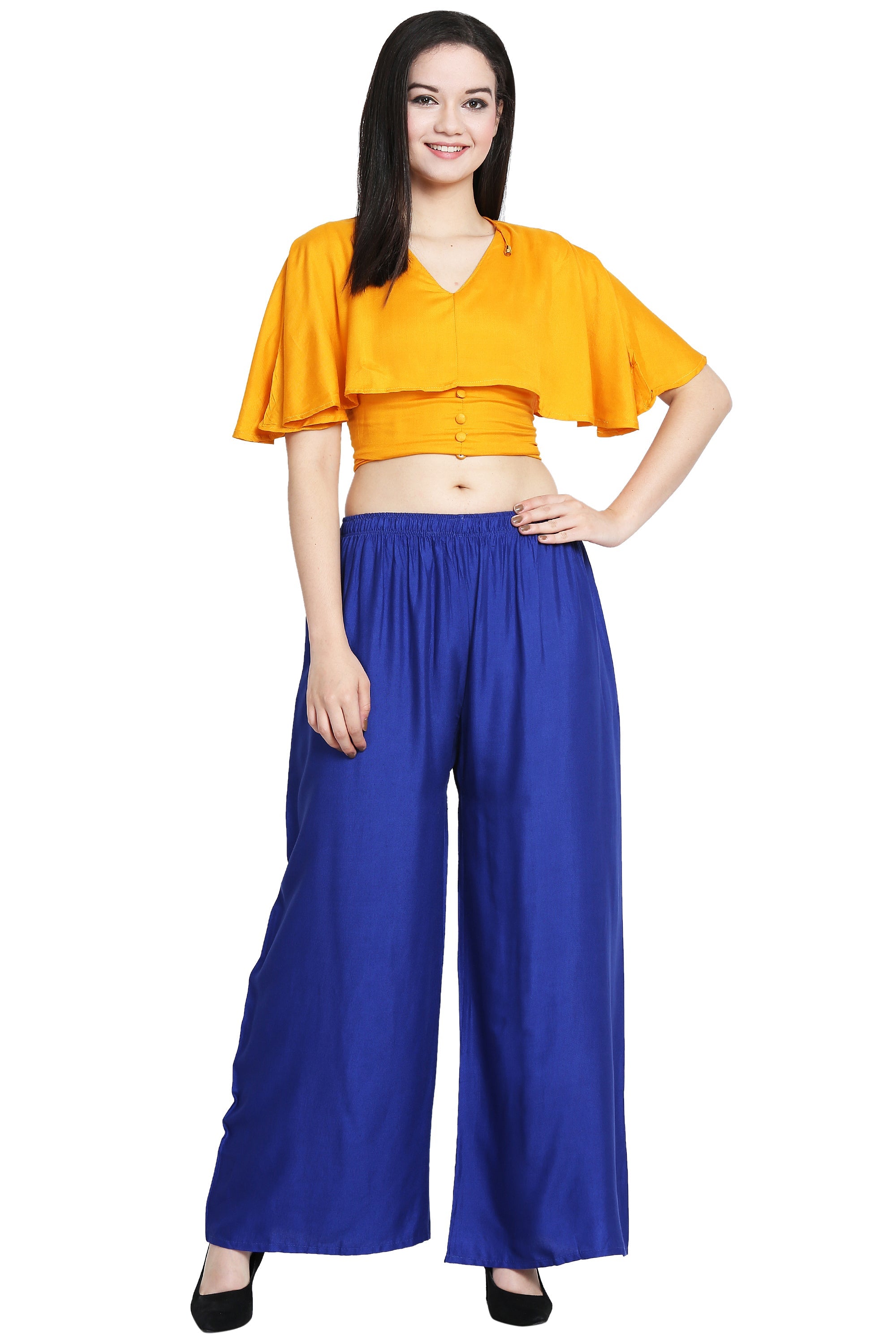 PAVONINE Royal Blue Color Rayon Fabric Half Flared Sharara For Women | Grocsy