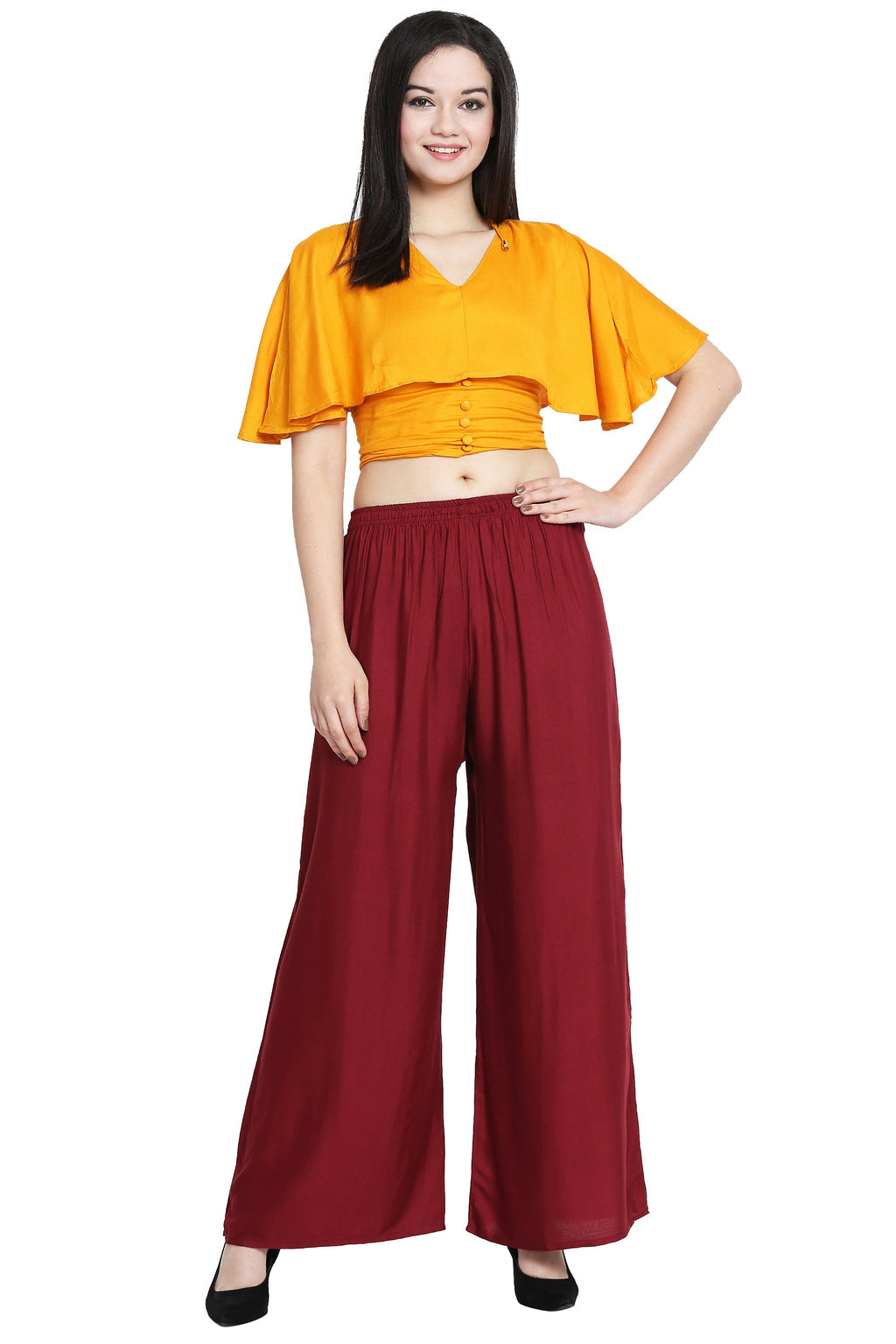 PAVONINE Maroon Color Rayon Fabric Half Flared Sharara For Women | Grocsy