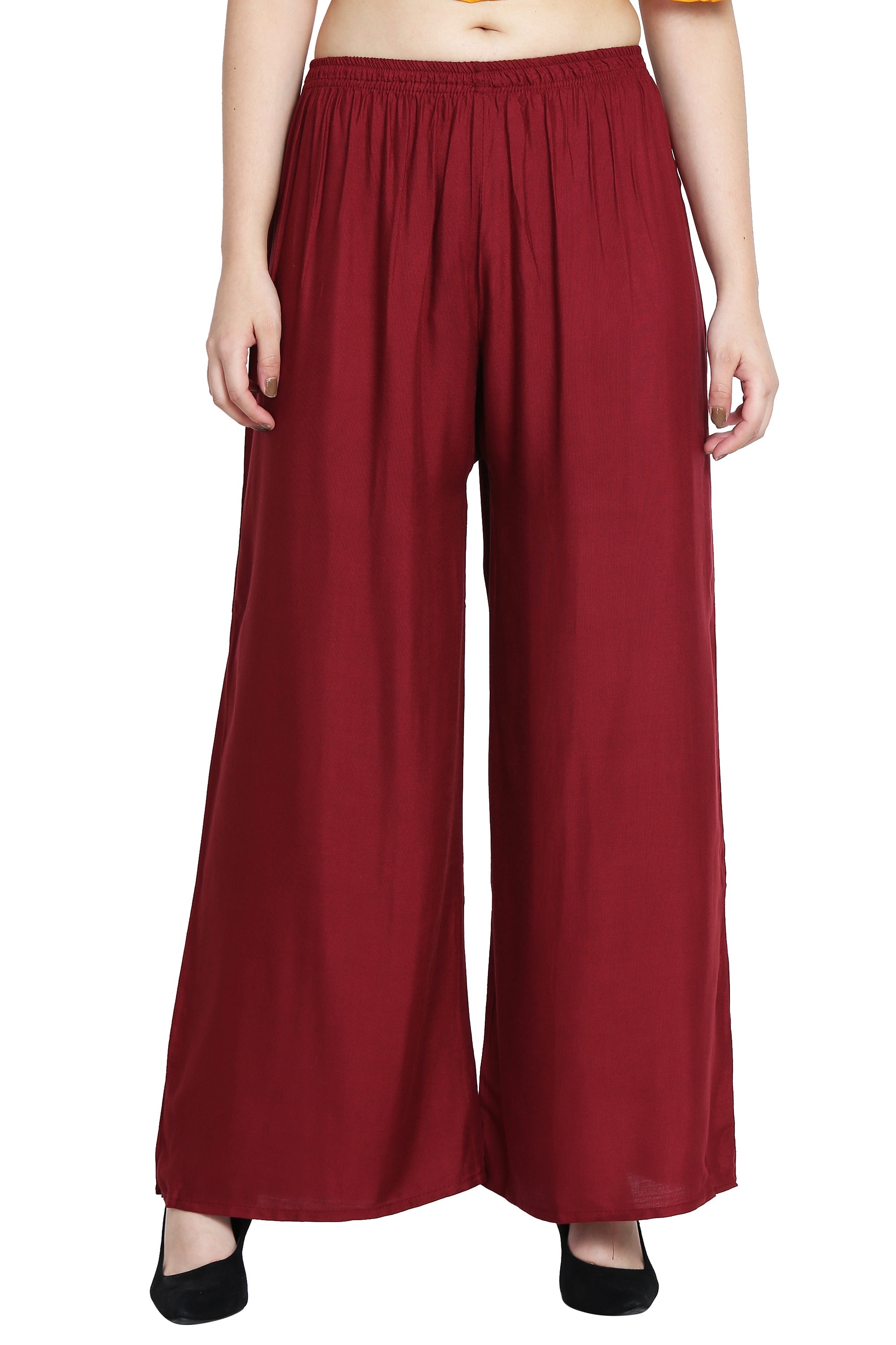 PAVONINE Maroon Color Rayon Fabric Half Flared Sharara For Women | Grocsy