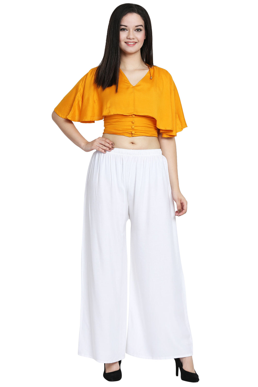 PAVONINE White Color Rayon Fabric Half Flared Sharara For Women | Grocsy
