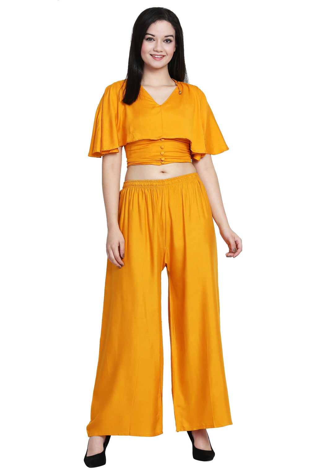 PAVONINE Mustard Color Rayon Fabric Half Flared Sharara For Women | Grocsy
