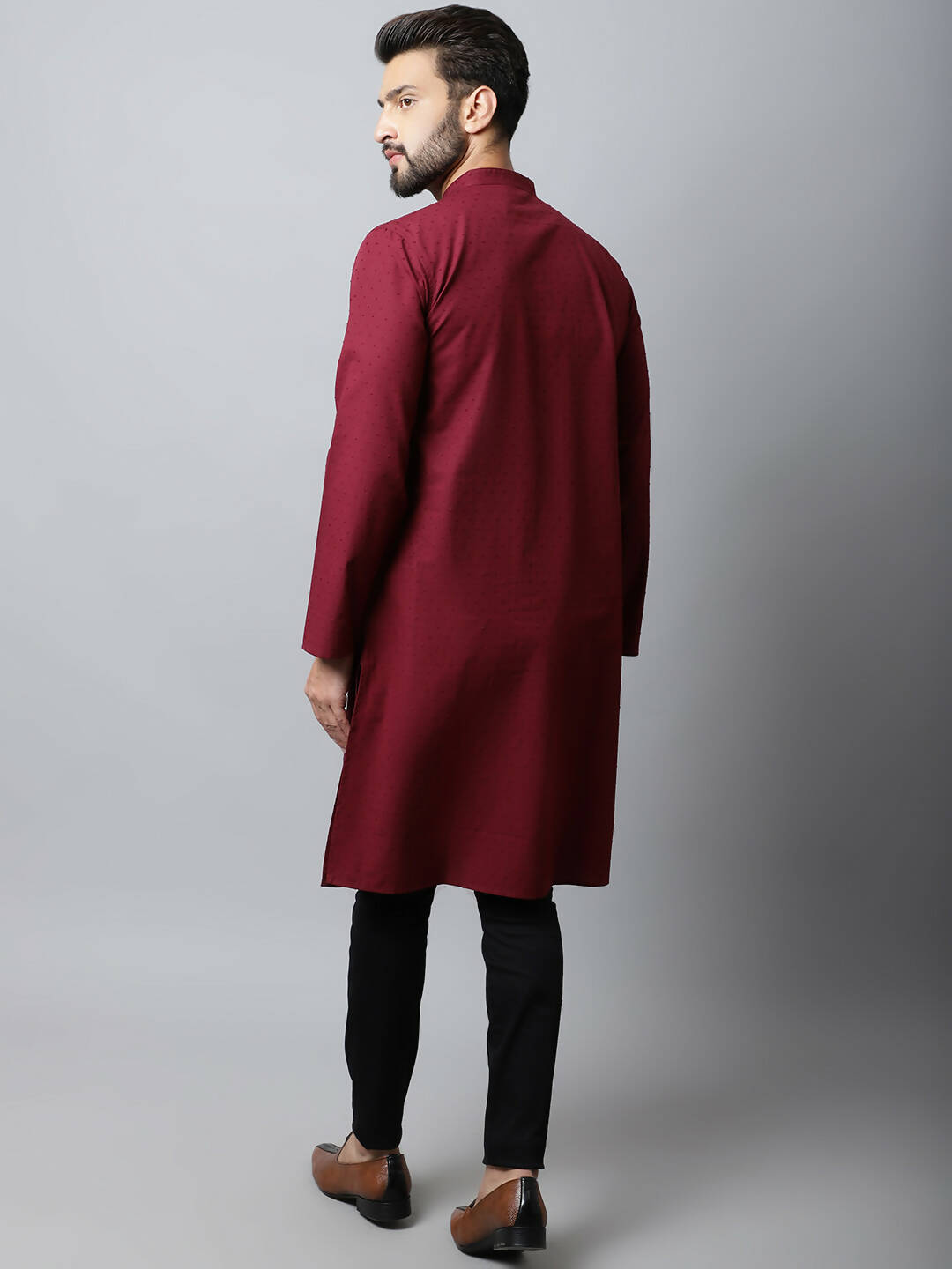 Even Apparels Maroon Color Linen Pure Cotton Men's Kurta With Side Placket (SLD1182) | Grocsy
