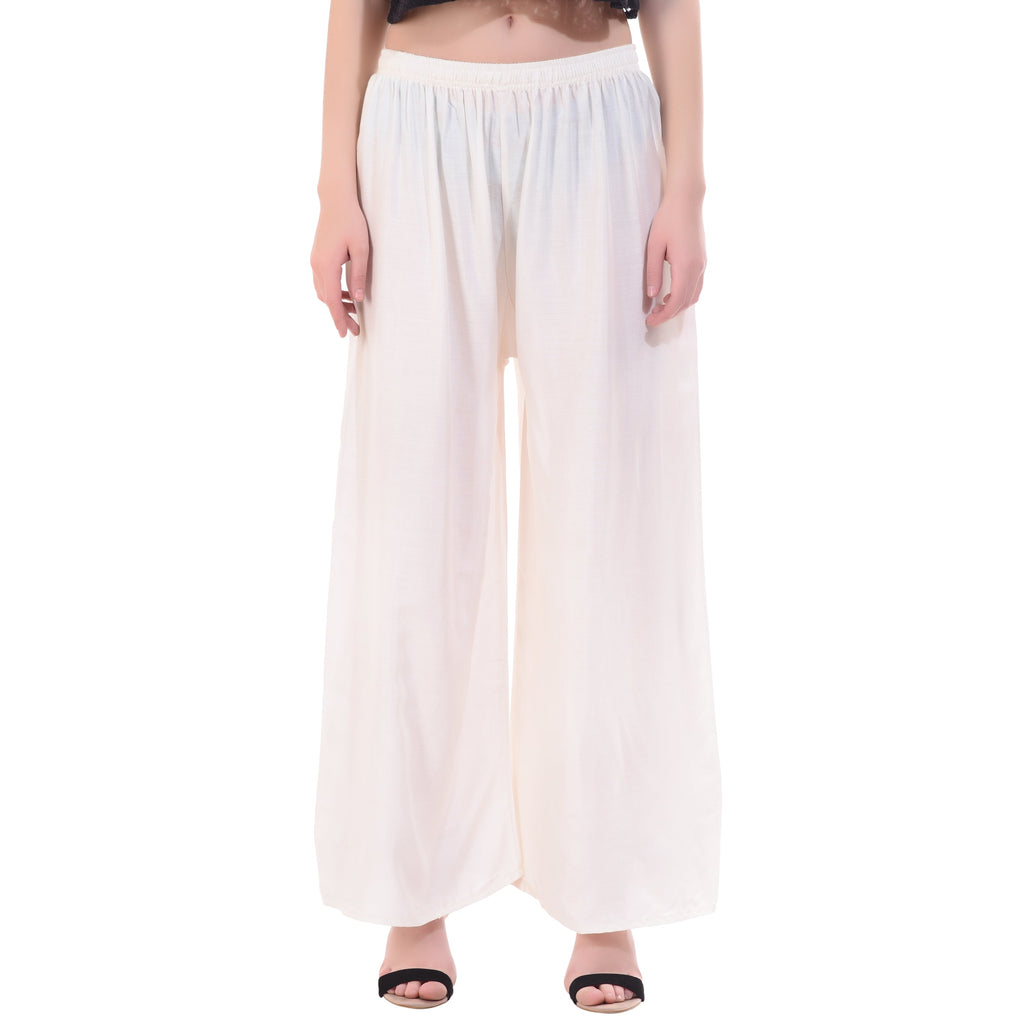 PAVONINE Off-White Color Rayon Fabric Half Flared Sharara For Women | Grocsy