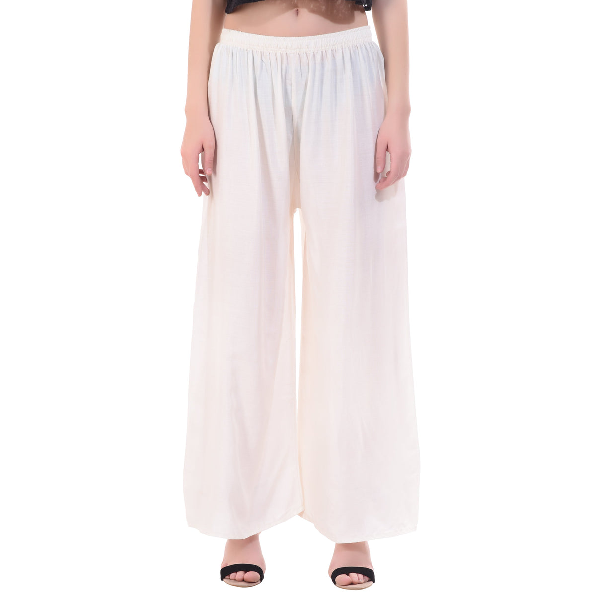 PAVONINE Off-White Color Rayon Fabric Half Flared Sharara For Women | Grocsy