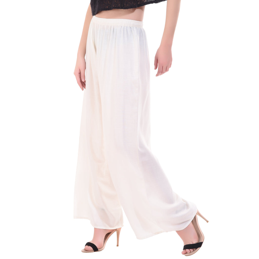 PAVONINE Off-White Color Rayon Fabric Half Flared Sharara For Women | Grocsy