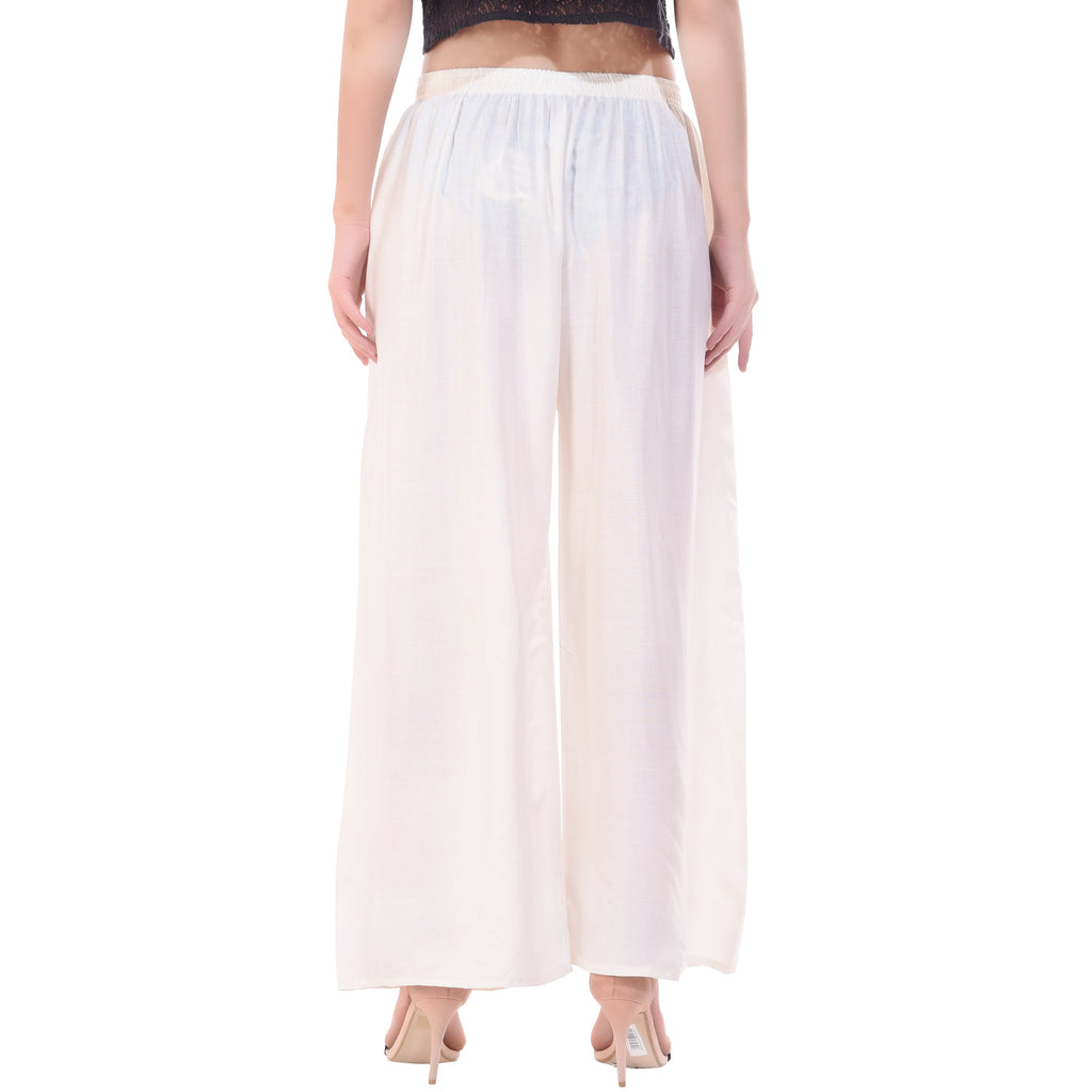 PAVONINE Off-White Color Rayon Fabric Half Flared Sharara For Women | Grocsy