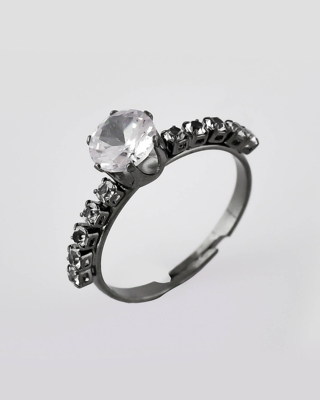 VOJ white CZ-detail Stainless Steel Cubic Zirconia Rhodium Plated Adjustable Finger Ring | Grocsy