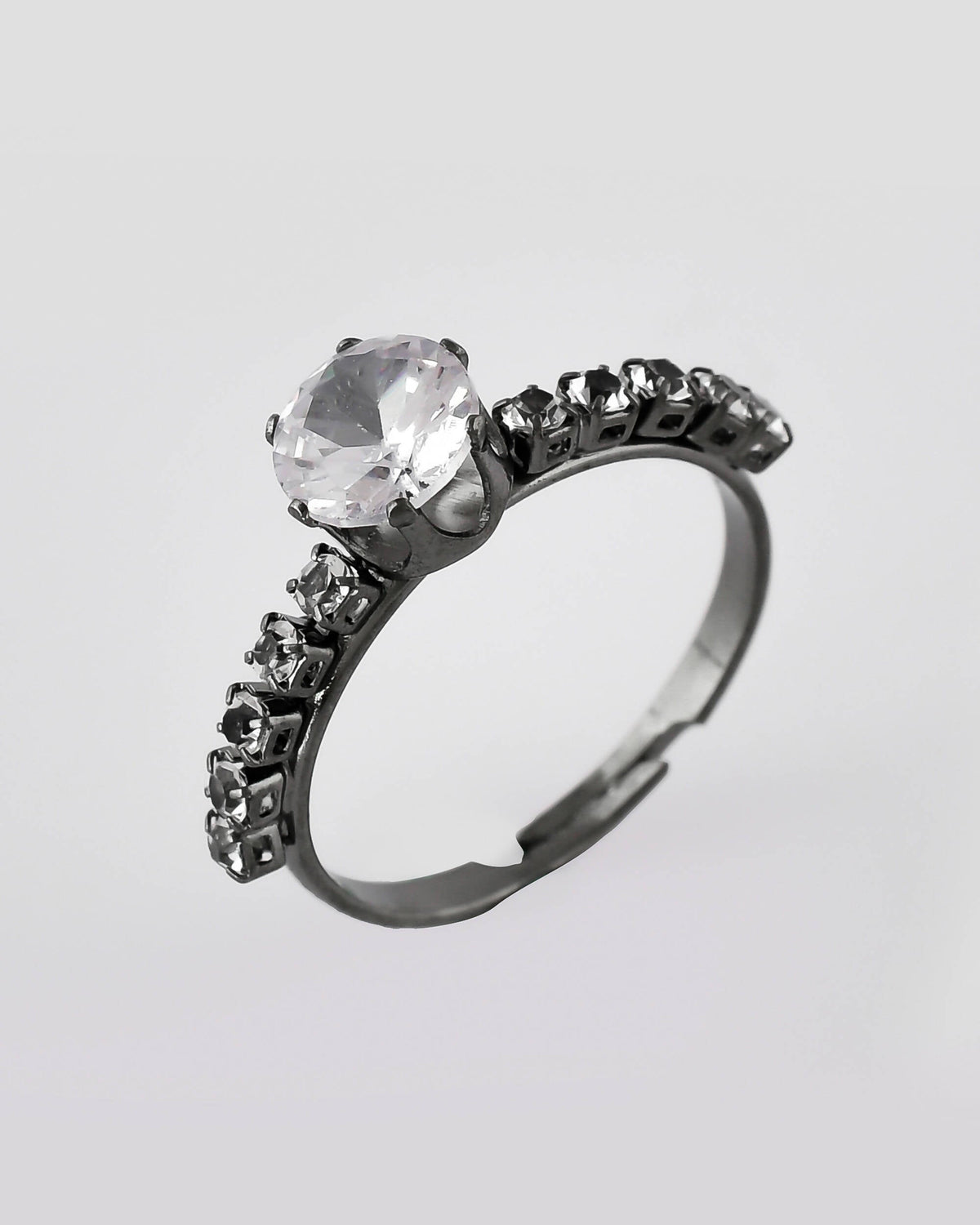VOJ white CZ-detail Stainless Steel Cubic Zirconia Rhodium Plated Adjustable Finger Ring | Grocsy