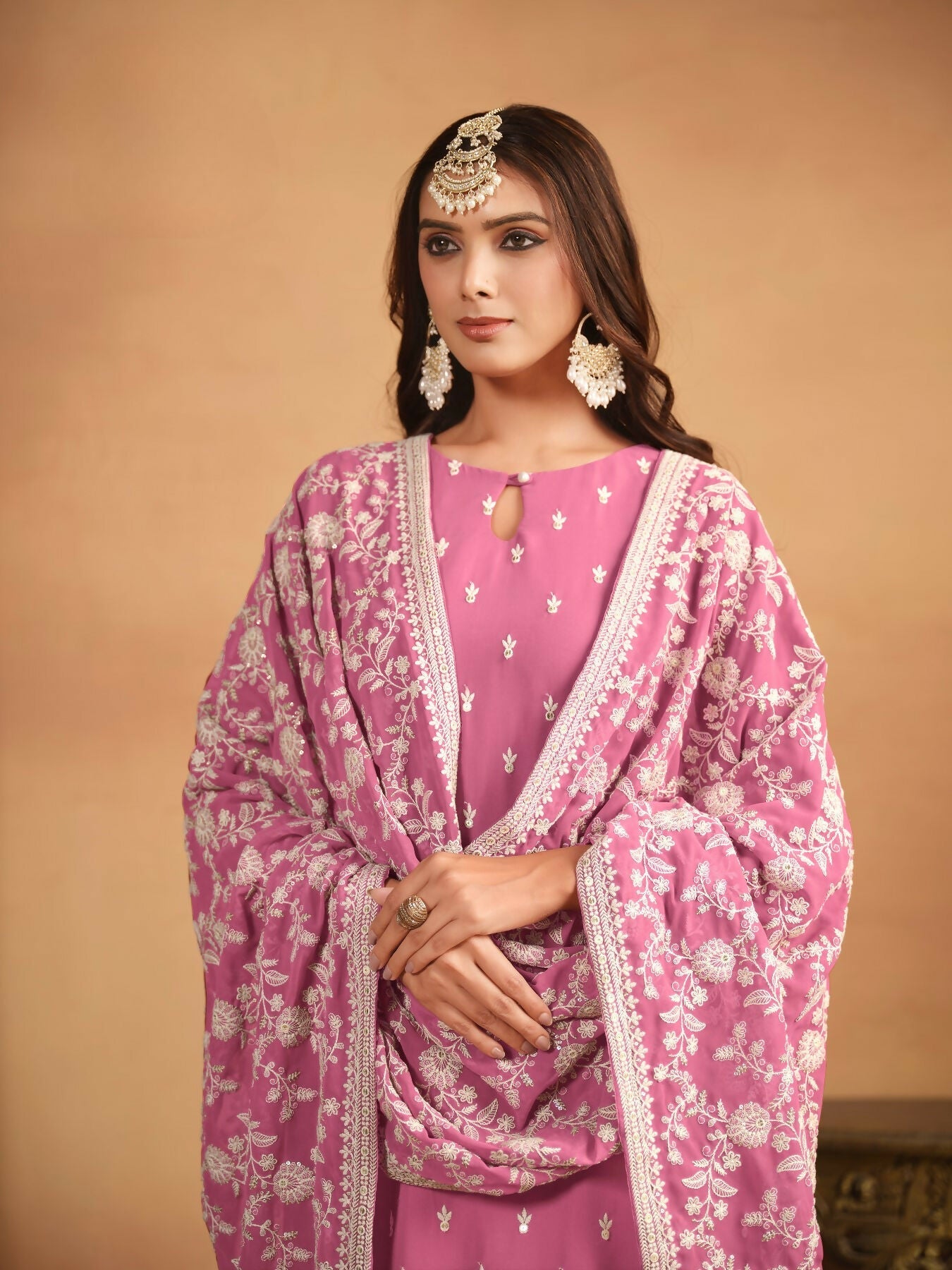 Anaita Pink Embroidered Faux Georgette Salwar Suit | Grocsy