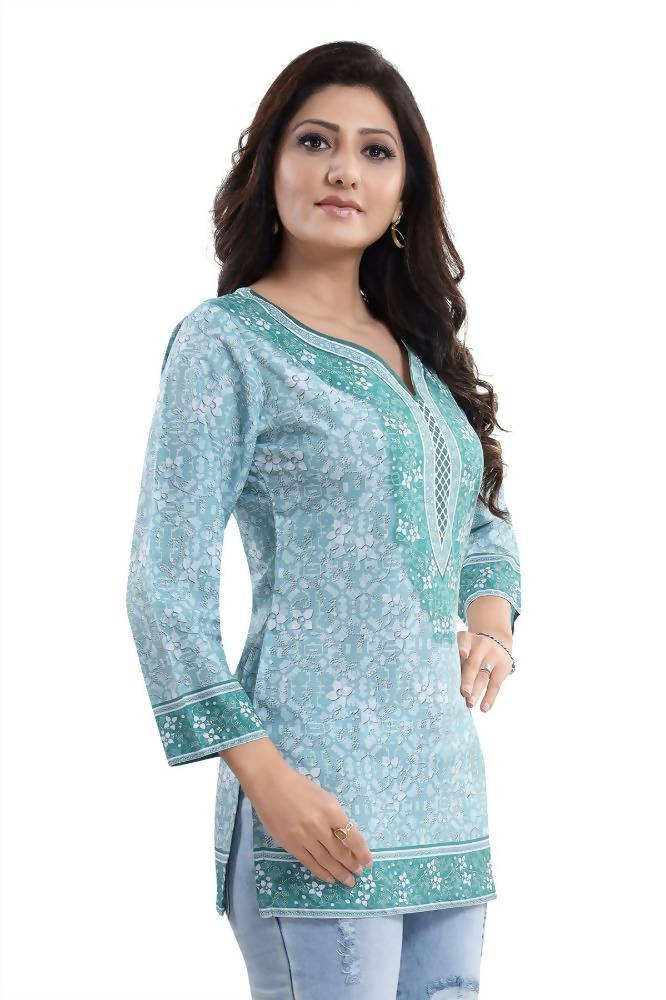 Snehal Creations Alluring Faux Crepe Printed Short Kurti Tunic Top | Grocsy