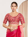 Joban Fashion Pink Jacquard Padded Blouse With Round Neck Elbow Sleeves | Grocsy