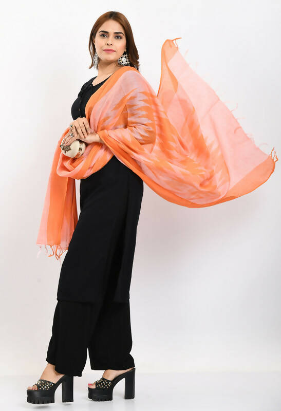 Mominos Fashion Moeza Women's Handloom Cotton Ikkat Orange Dupatta | Grocsy