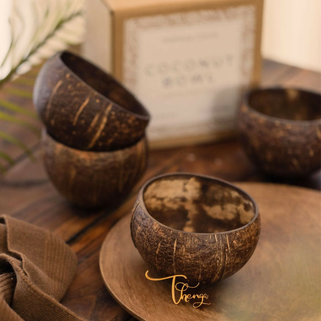Thenga Natural Round Coconut Shell Bowl | Grocsy