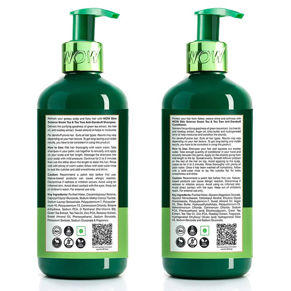 Wow Skin Science Green Tea & Tea Tree Anti-Dandruff Shampoo & Conditioner | Grocsy