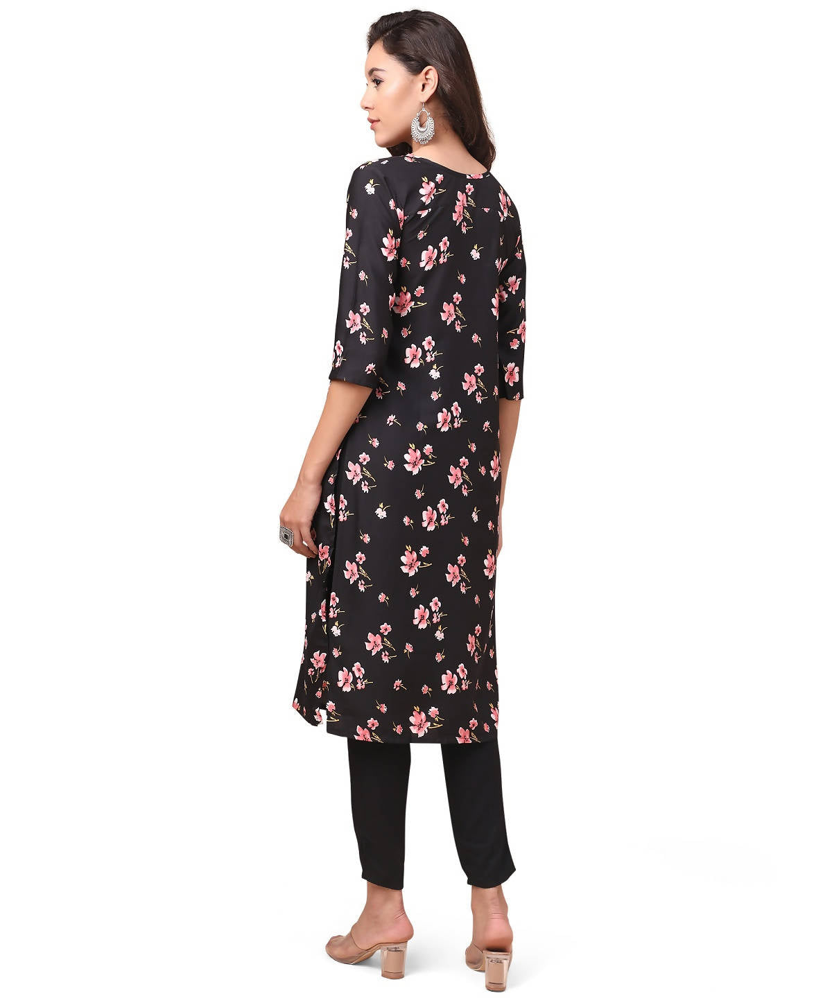 Vamika Black French Crepe Printed Party Wear/Casual Wear Kurti | Grocsy