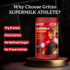 Gritzo SuperMilk Athlete Iron Man (13+y Boy & Girl), 17g Protein Powder (Double Chocolate) | Grocsy